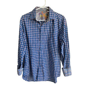 ROBERT GRAHAM Men's Flip Cuff Shirt Embroidered Logo Blue Red Check‎ XL